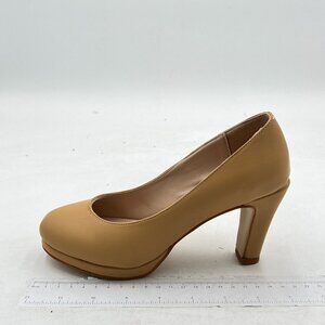 Miss Left Women's Low Platform High Chunky Heeled Slip On Closed Round Toe Pump